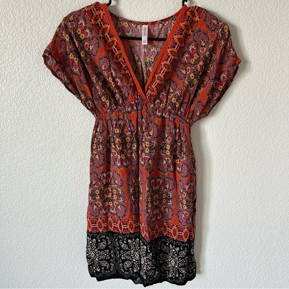 Xhilaration Boho, Festival, Summer, Orange and Black Floral Print Midi Dress